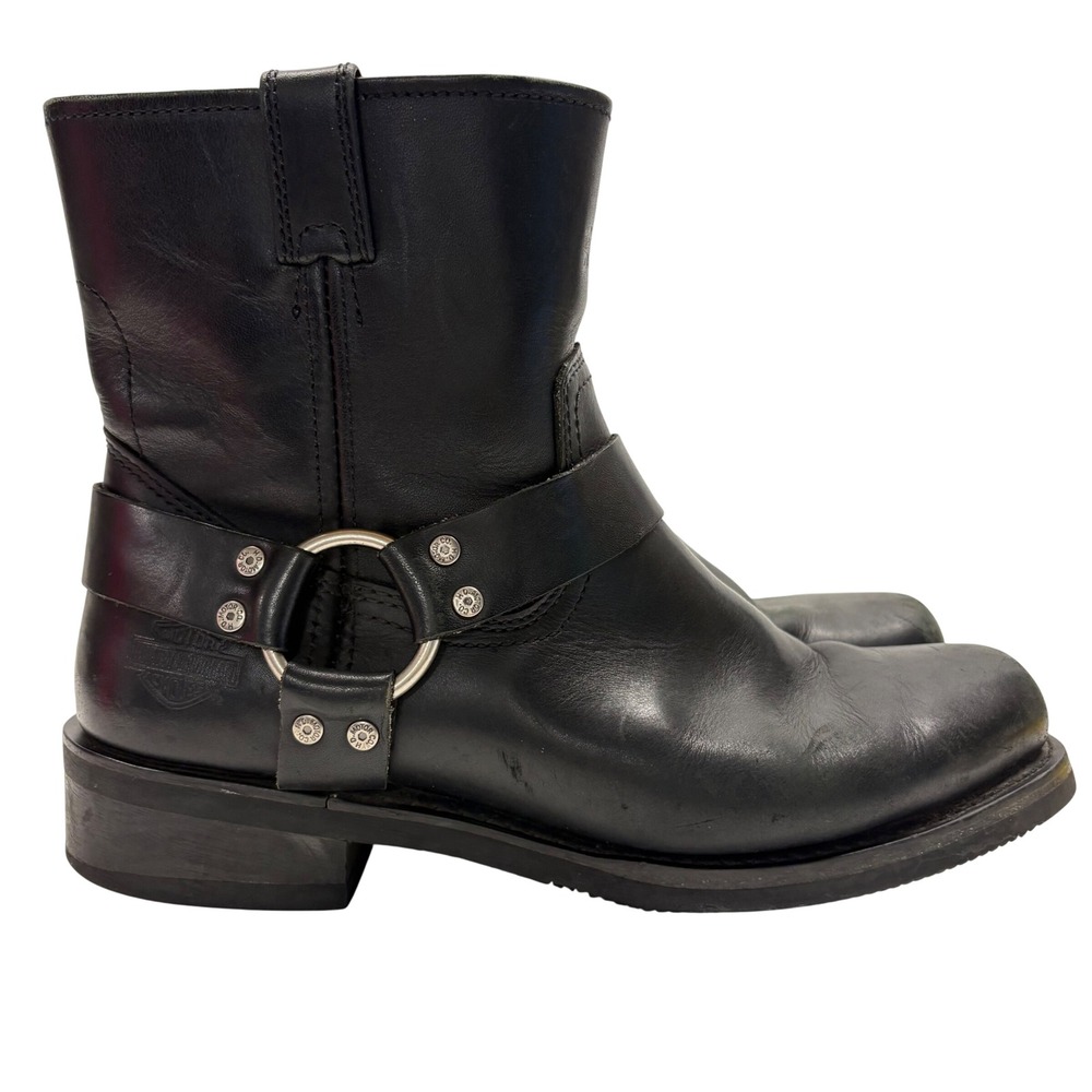 Harley Davidson El Paso Boots Mens 10 Black Leather Biker Motorcycle Moto Zip